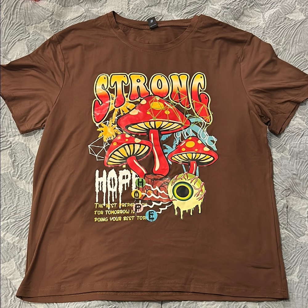Brown Trippy Mushroom Graphic T-Shirt